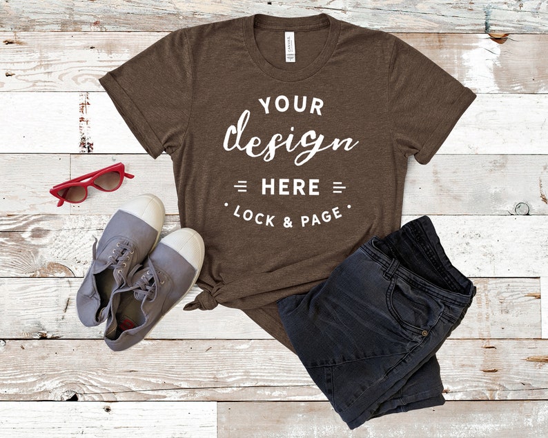 Download Brown Triblend Bella Canvas 3413 T Shirt Mockup On Beach Wood Background Women S Knotted T Shirt Flat Lay Art Collectibles Photography Deshpandefoundationindia Org