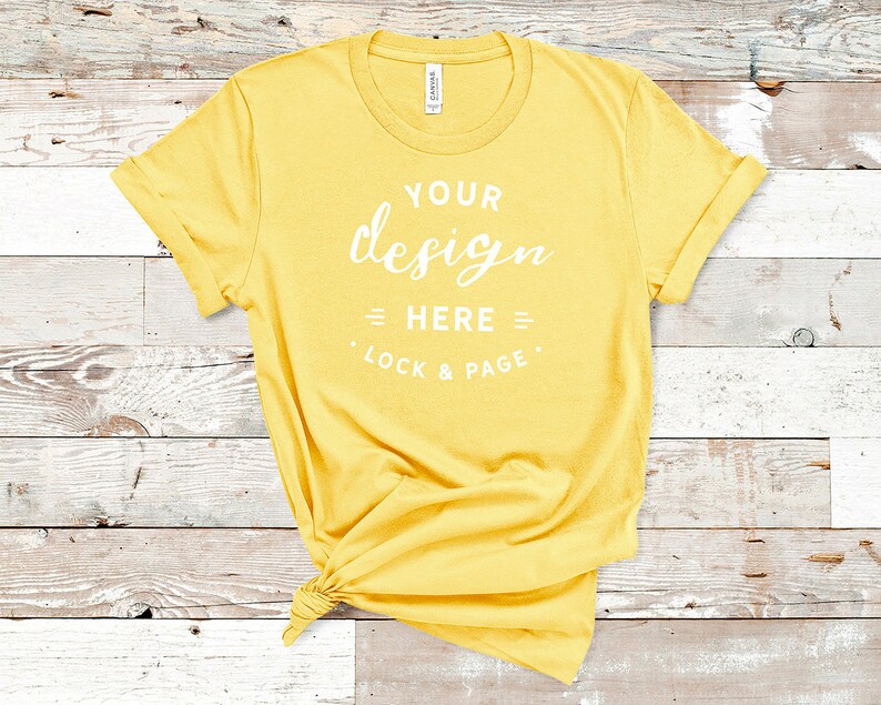 Download Maize Yellow Bella Canvas 3001 T Shirt Mockup Plain Beach ...