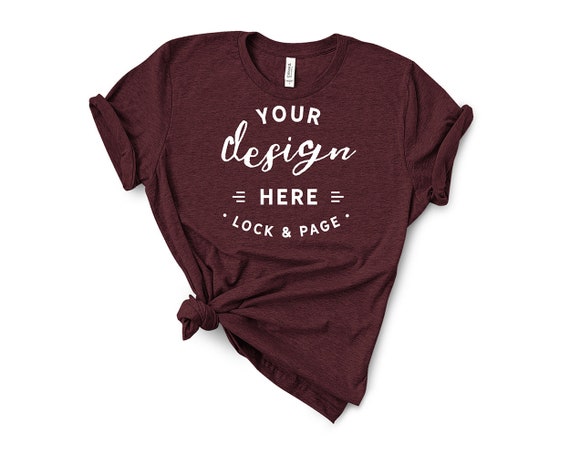 Bella Canvas 3001 Heather Maroon T Shirt Mockup Flat Lay Clean Etsy