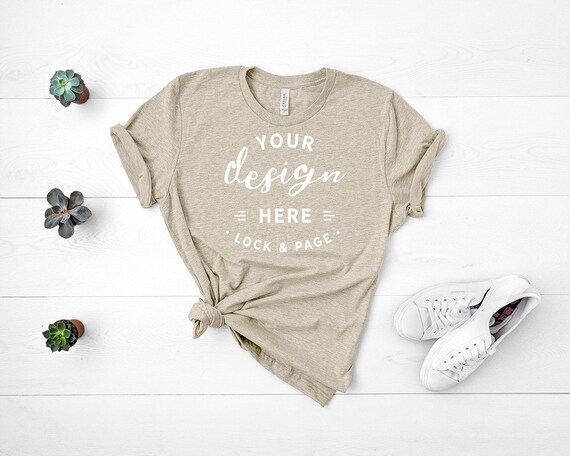 Bella Canvas 3001 Heather Tan Unisex Tshirt Mockup Flat Lay Etsy
