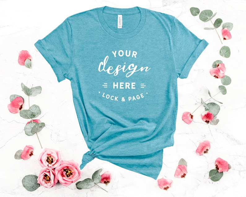 Download Bella Canvas 3001 Heather Aqua Floral Feminine T-Shirt | Etsy