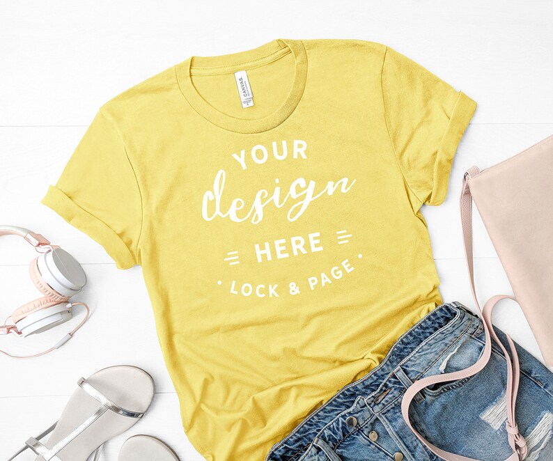 Download Bella Canvas 3001 Maize Yellow T Shirt Mockup Flat Lay ...