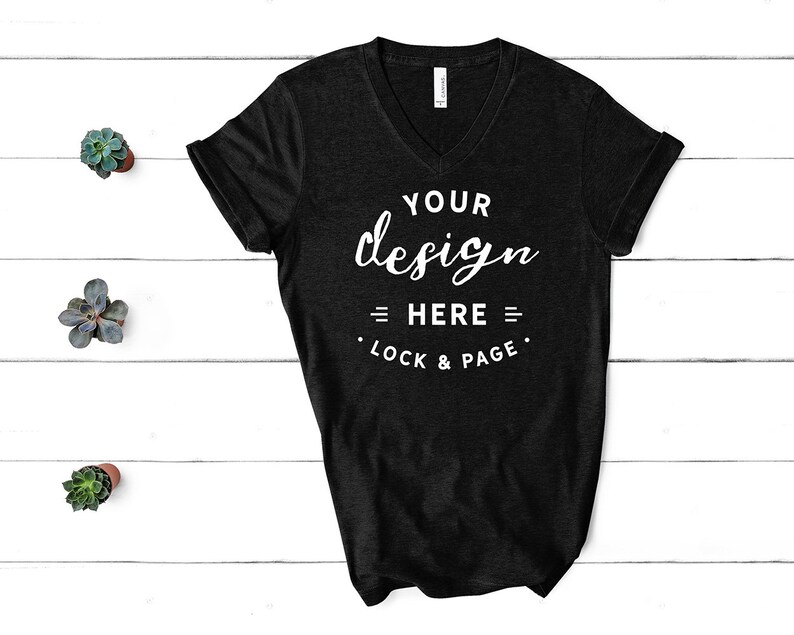 Download Black Heather Bella Canvas 3005 V-Neck T-Shirt Mockup Unisex | Etsy