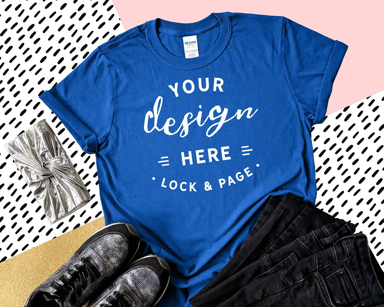 Gildan 64000 Royal T-shirt Mockup 