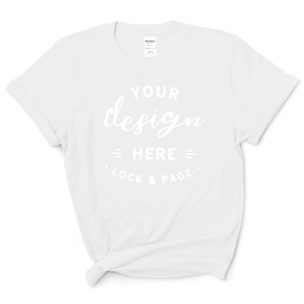 Gildan 5000 White T-Shirt Mockup Feminine Flat Lay On Clean White Background Just Tee Shirt No Backdrop