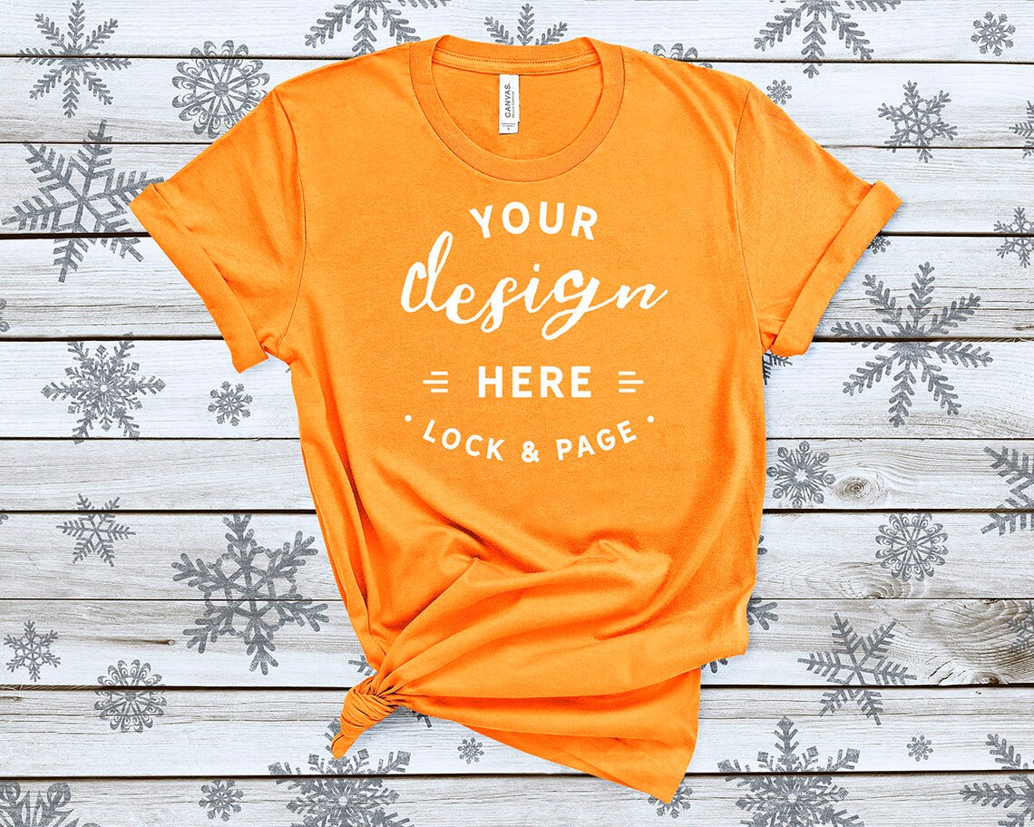 Download Christmas T-Shirt Mockup Bella Canvas 3001 Orange Festive ...