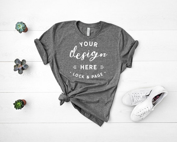 Bella Canvas 3001 Deep Heather Grey Ladies Tshirt Mockup Flat Etsy