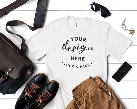 Men S White Bella Canvas 3001 T Shirt Mockup Masculine Etsy