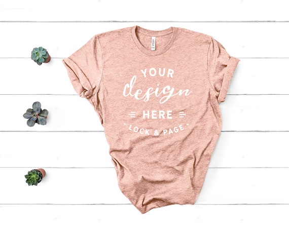Heather Peach Bella Canvas 3001 Unisex Tshirt Mockup Flat Lay Etsy