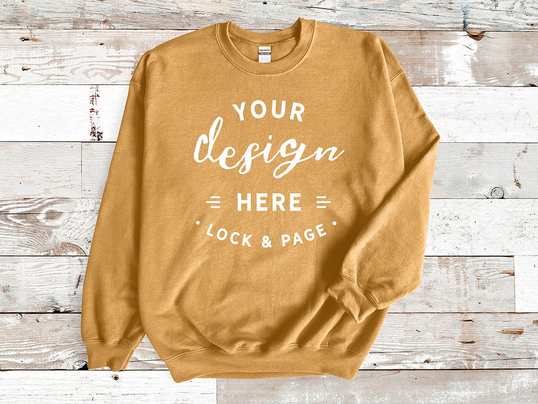 Old Gold Gildan 18000 Unisex Sweatshirt Mockup Jumper Flat