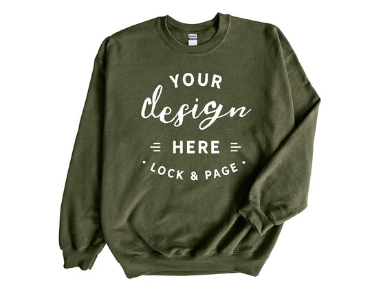 Military Green Gildan 18000 Unisex Sweatshirt Mockup Jumper Flat Lay on Plain White Background No Props Etsy Canada