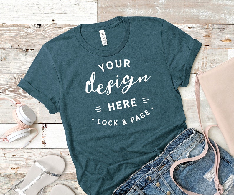 Download Heather Deep Teal Bella Canvas 3001 Mockup TShirt Flat Lay ...