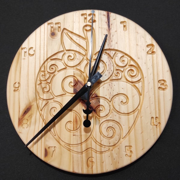 Horloge Murale, Horloge Bois, Pomme, Horloge design, Cadeau Noel, Cadeau Original, France