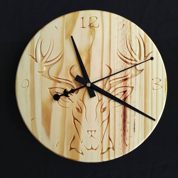 Horloge Murale, Horloge Bois, Cerf, Horloge design, Cadeau Noel, Cadeau Original, France