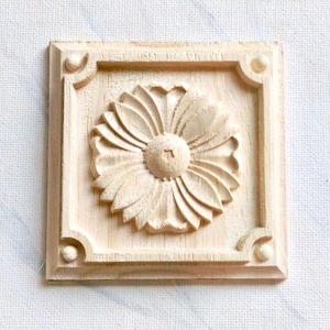 Rosette applique, square rosette, square applique, wood rosette, wood onlay, furniture decoration, wood embellishment, wood carving, 2 pcs