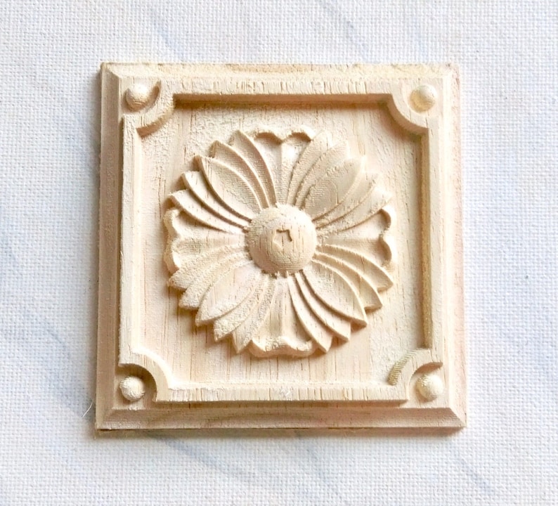 Rosette Applique, Square Rosette, Square Applique, Wood Rosette, Wood