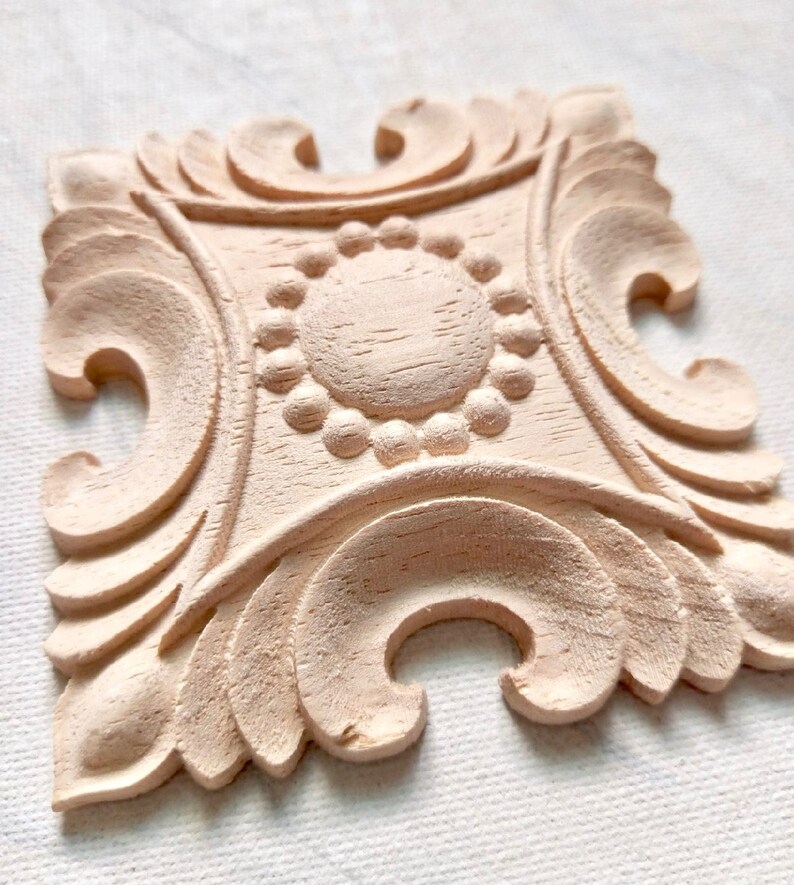 Square rosette wood applique square applique leaf applique Etsy