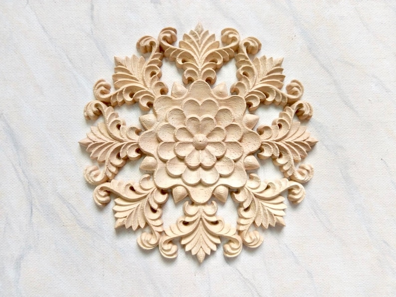 Flower Applique Wood Rosette Furniture Embellishment Wood Etsy