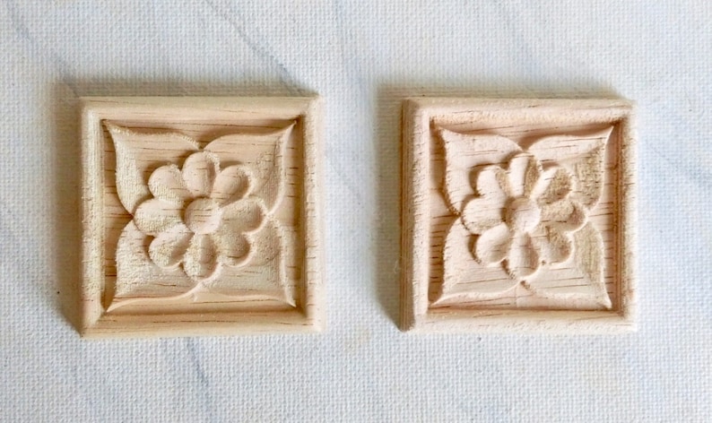 wood onlay furniture decoration furniture embellishment 4 pcs Rosette applique wood carving wood embellishment 5cm wood rosette