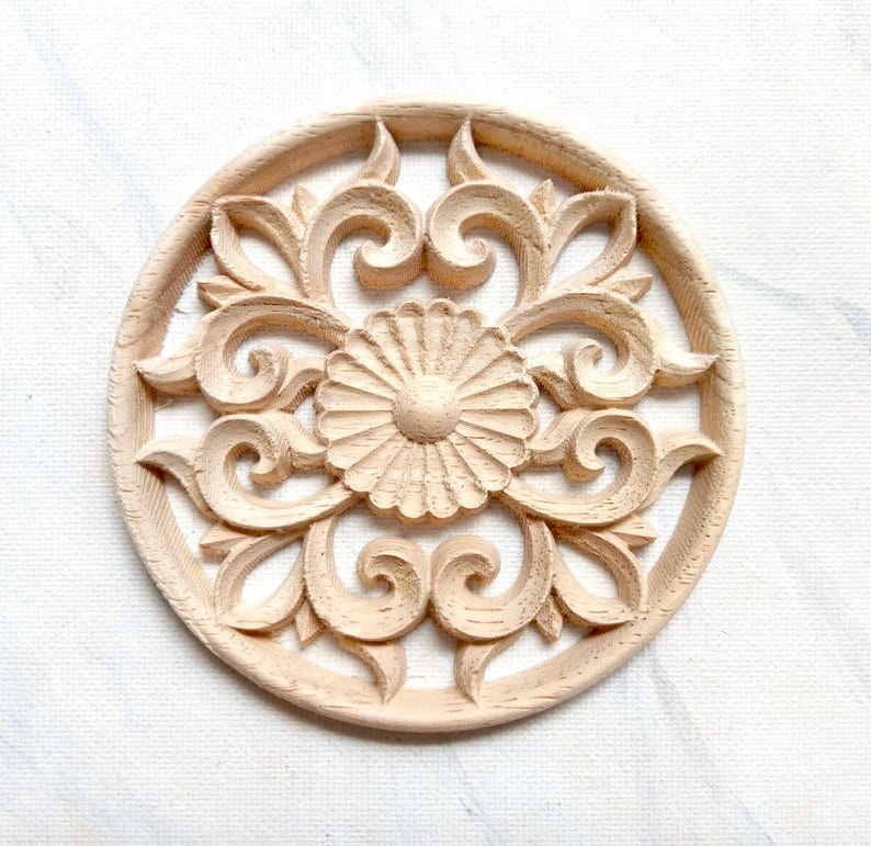 Flower Applique Wood Rosette Round Applique Round Rosette Etsy Canada