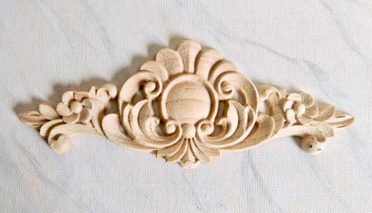 Flower wood applique furniture applique wood onlay Etsy