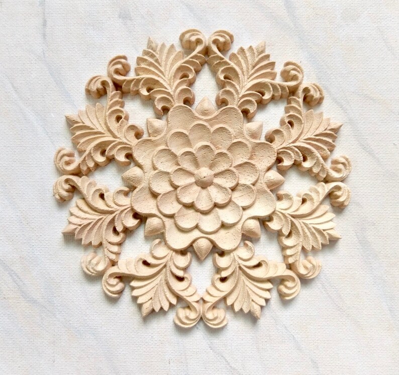 Flower Applique Wood Rosette Furniture Embellishment Wood Etsy
