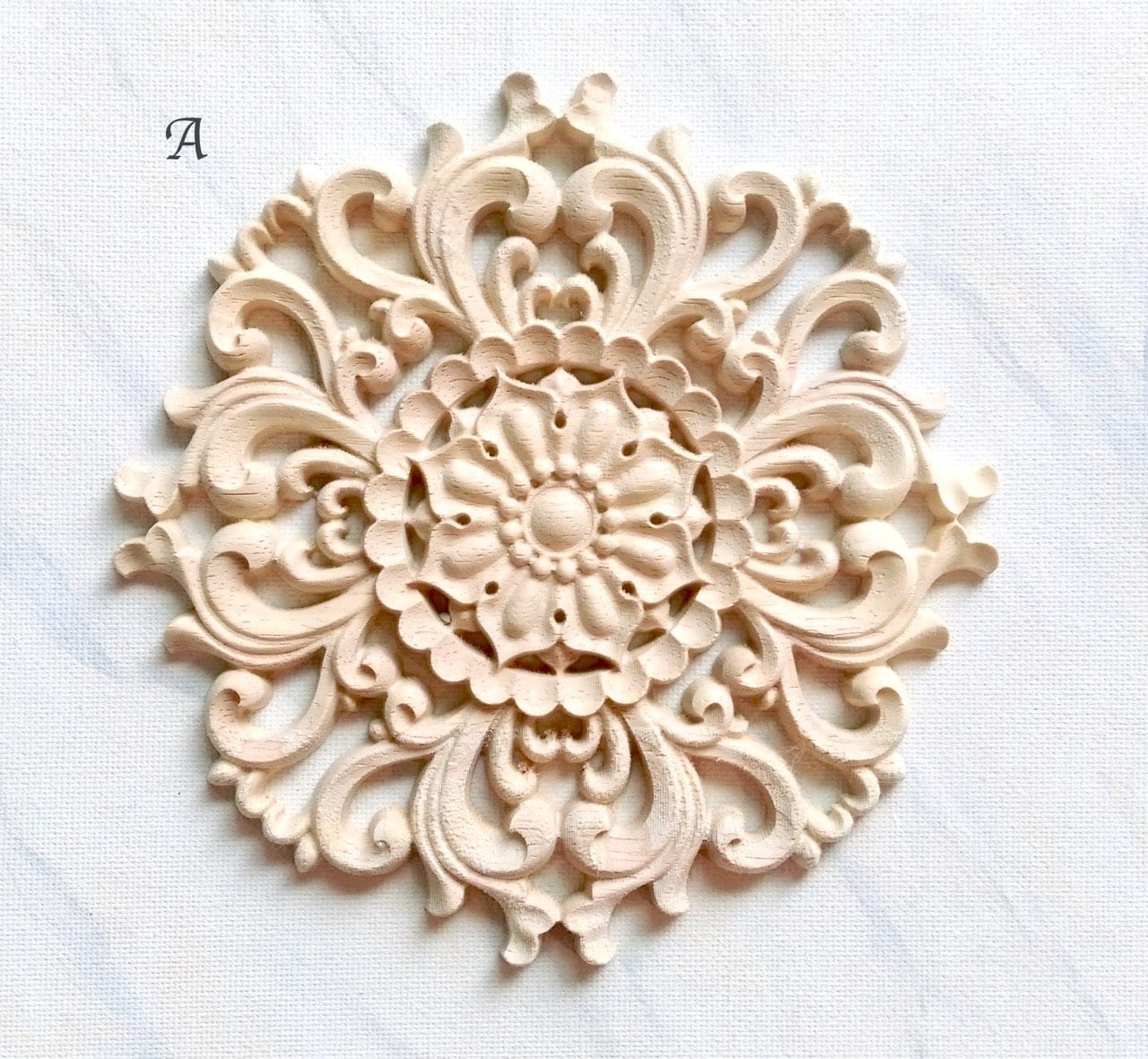 Flower applique wood rosette furniture embellishment wood Etsy