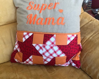 Mama Déco Housse d’oreiller avec patchwork & Broderie ,Cadeau pour la fête des mères ,en guise de remerciement , cadeau d’anniversaire