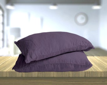 Linen pillowcase with open closure Linen pillowcases with ties, Purple