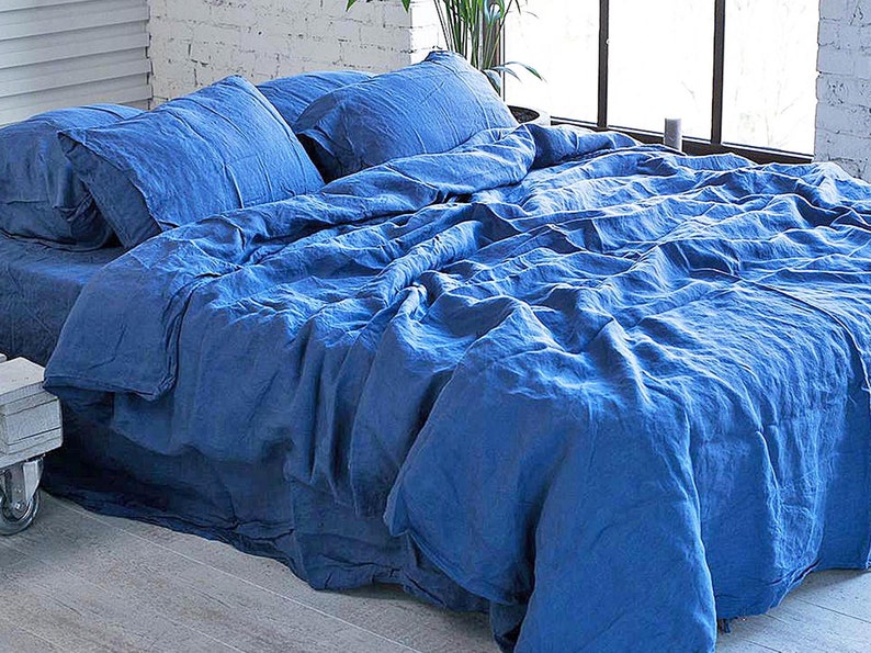 Duvet Cover Set Of 3 Items Royal Blue Linen Duvet Cover And 2 Etsy