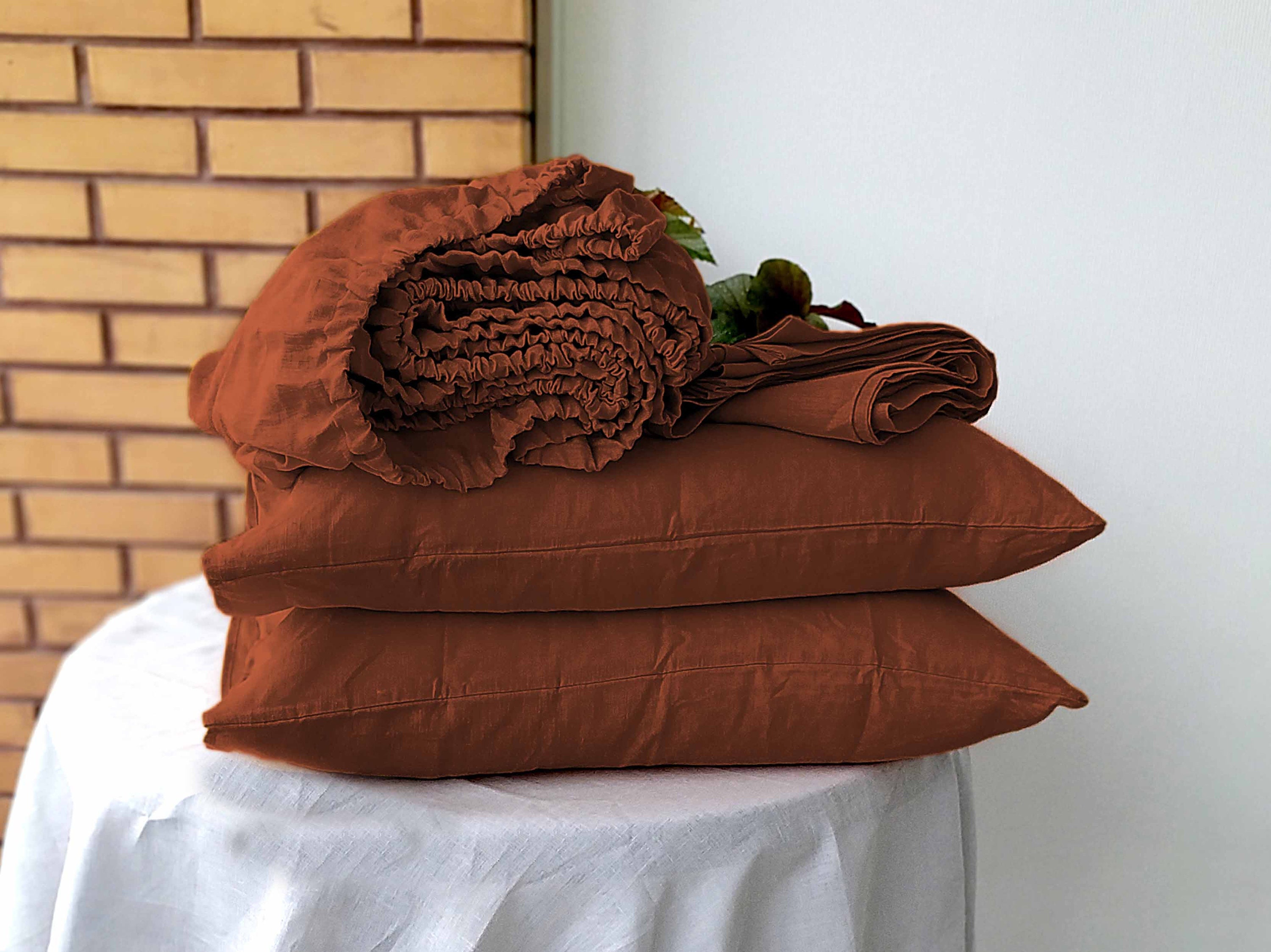 Linen Bedding set in Rusty. Duvet Cover & set Fitted Flat Etsy