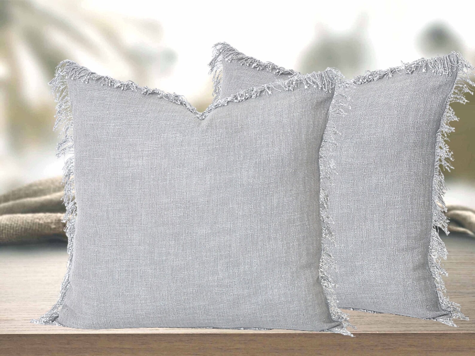 Decorative Fringe Pillow Cover in White linen. Sofa decor. Etsy