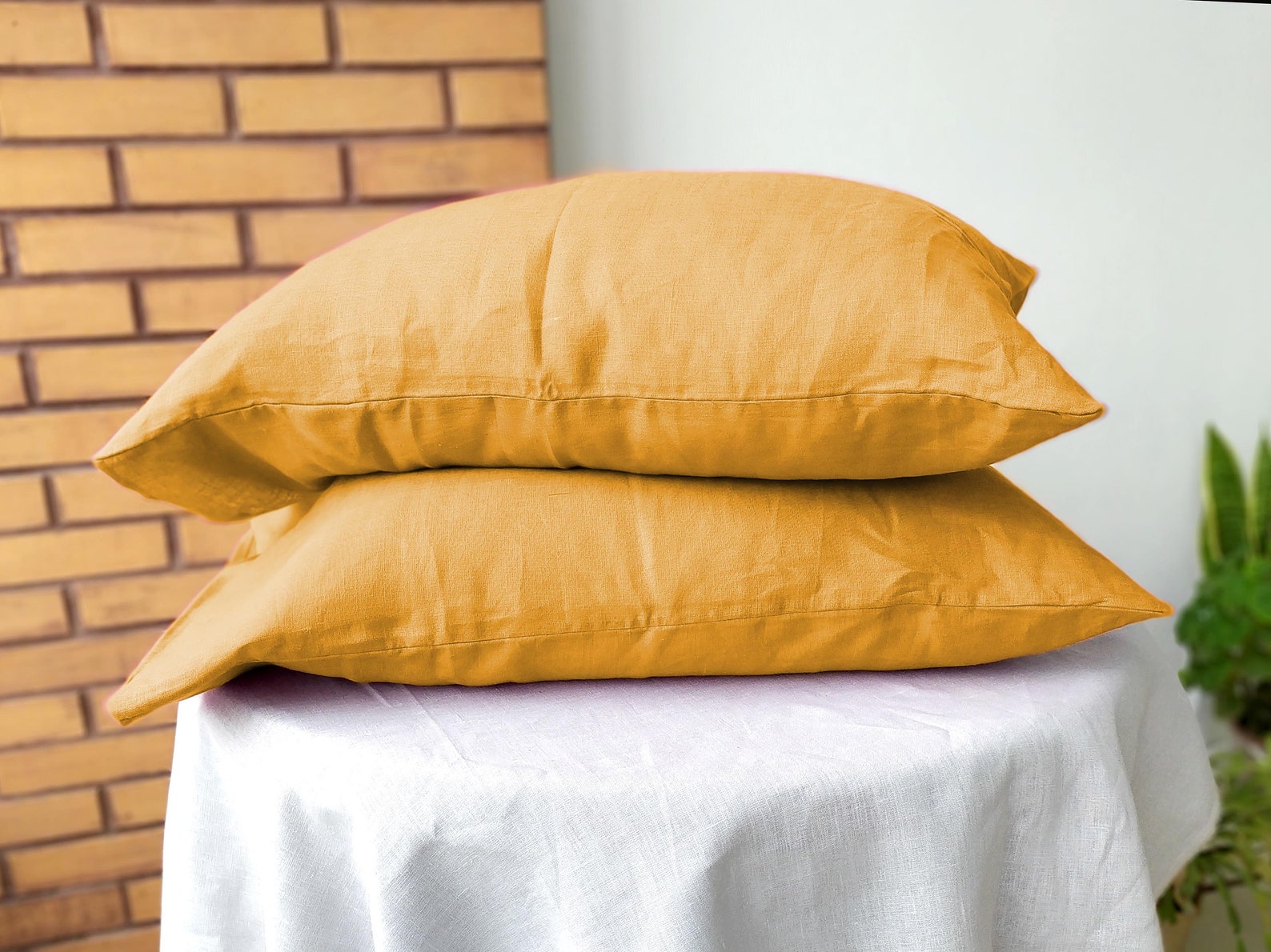 Linen PILLOWCASE in Saffron. One Pillow case Standard Queen Etsy