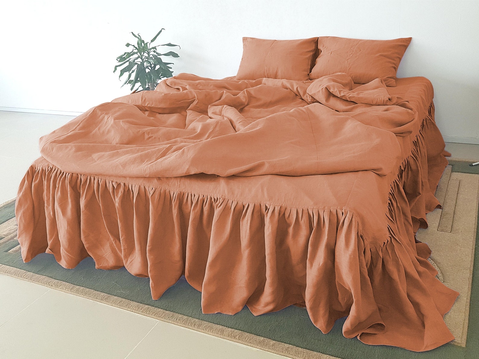 Linen flat sheet in Burnt orange. Top Bed sheet Twin Full Etsy