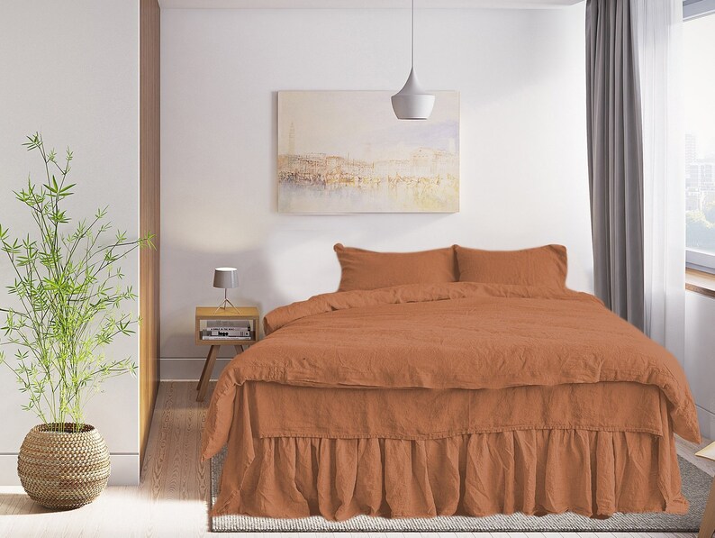 Burnt Orange Linen Duvet Cover Set Of 3 Items Soft Linen Etsy