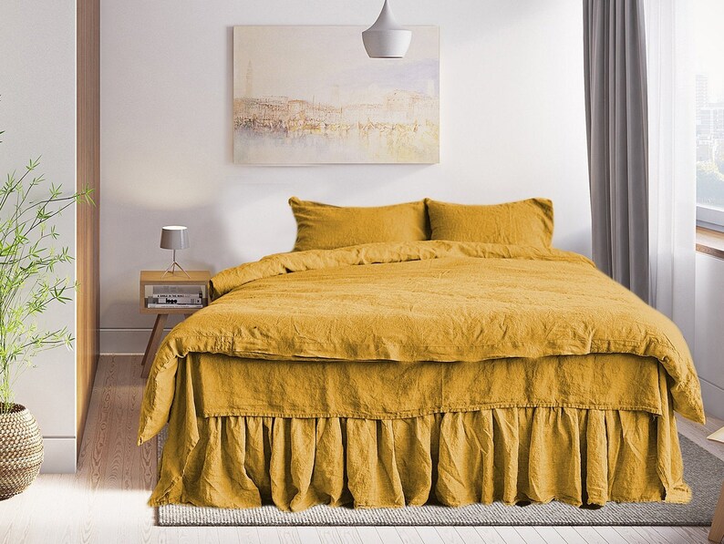 Mustard Linen Duvet Cover Set 3 Pc Duvet Cover 2 Pillowcases Etsy