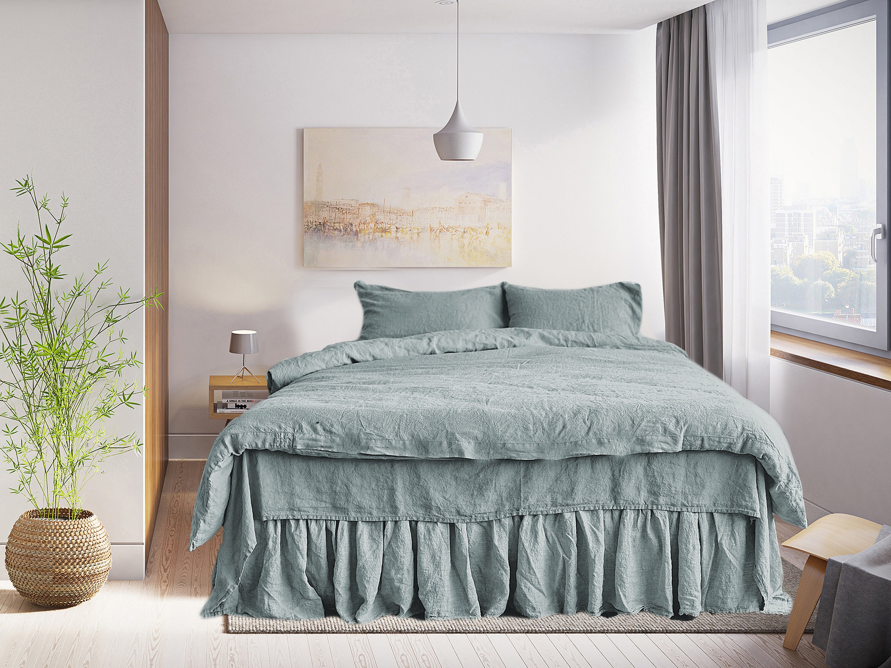 Linen bedding set in Dusty blue from 3 piece. Includes Duvet Etsy