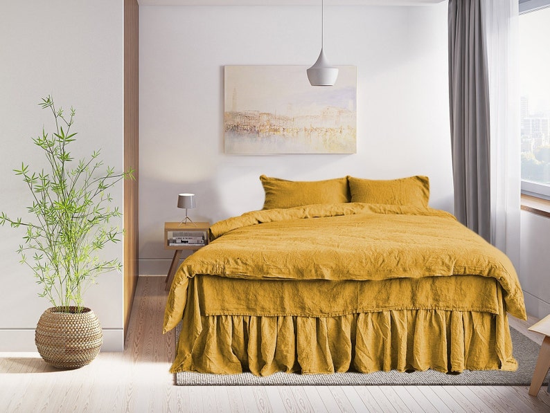 Mustard Linen Duvet Cover Set Of 3 Items Soft Linen Bedding Etsy