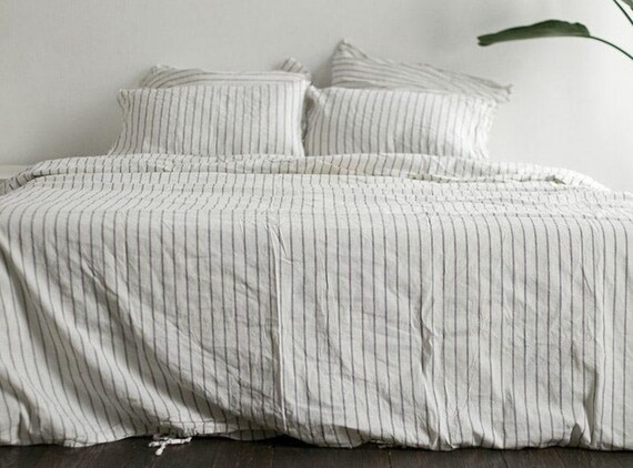 Duvet Cover Organic Gray Stripe Linen Bedding Duvet Cover King Etsy