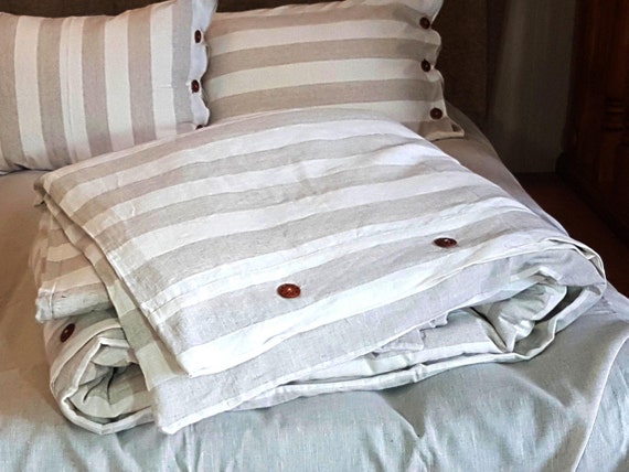 Wide Strip Linen Duvet Cover King Queen Twin Double Full - Queen Size Bed Sheets Made In Usa Wide Strip Linen Duvet Cover King Queen Twin Double Full - Queen Size Bed Sheets Made In Usa