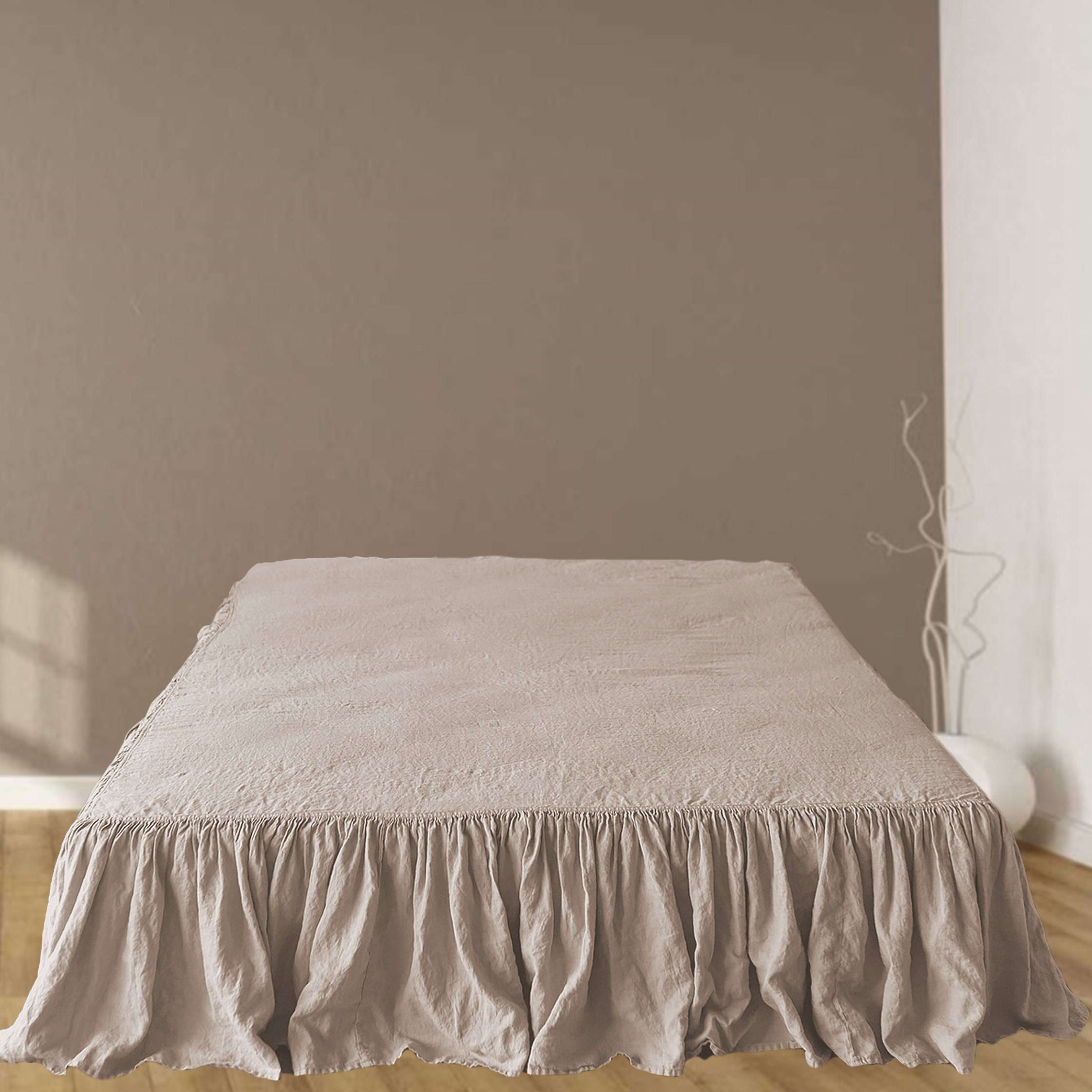 Beige Linen Bed Skirts Dust Ruffle Bedskirt Twin Full 50