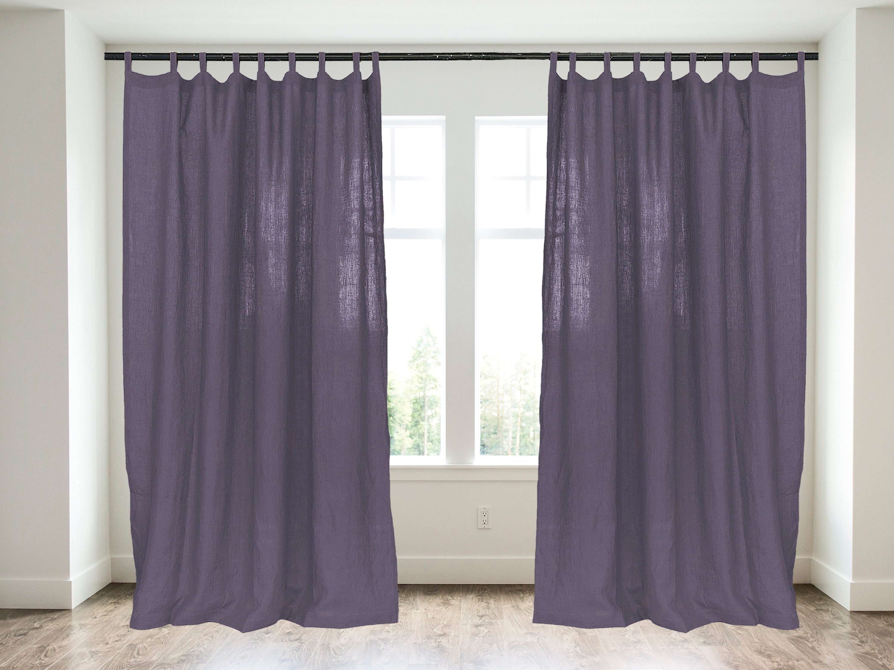 Dark Purple Long Linen Curtains Pencil Pleat Window Or Door Panels Custom Size Natural Linen Window Drapes For Livingroom Kitchen Bedroom