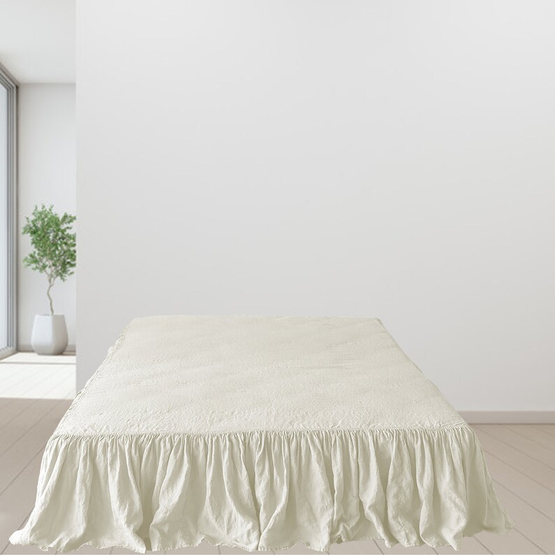 White Linen Bed Skirts Dust Ruffle Bedskirt Twin Full Image 0