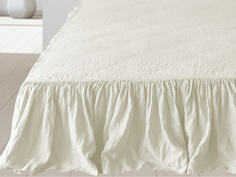 White Linen Bed Skirts Dust Ruffle. Linen Bedskirt. Twin Full Etsy