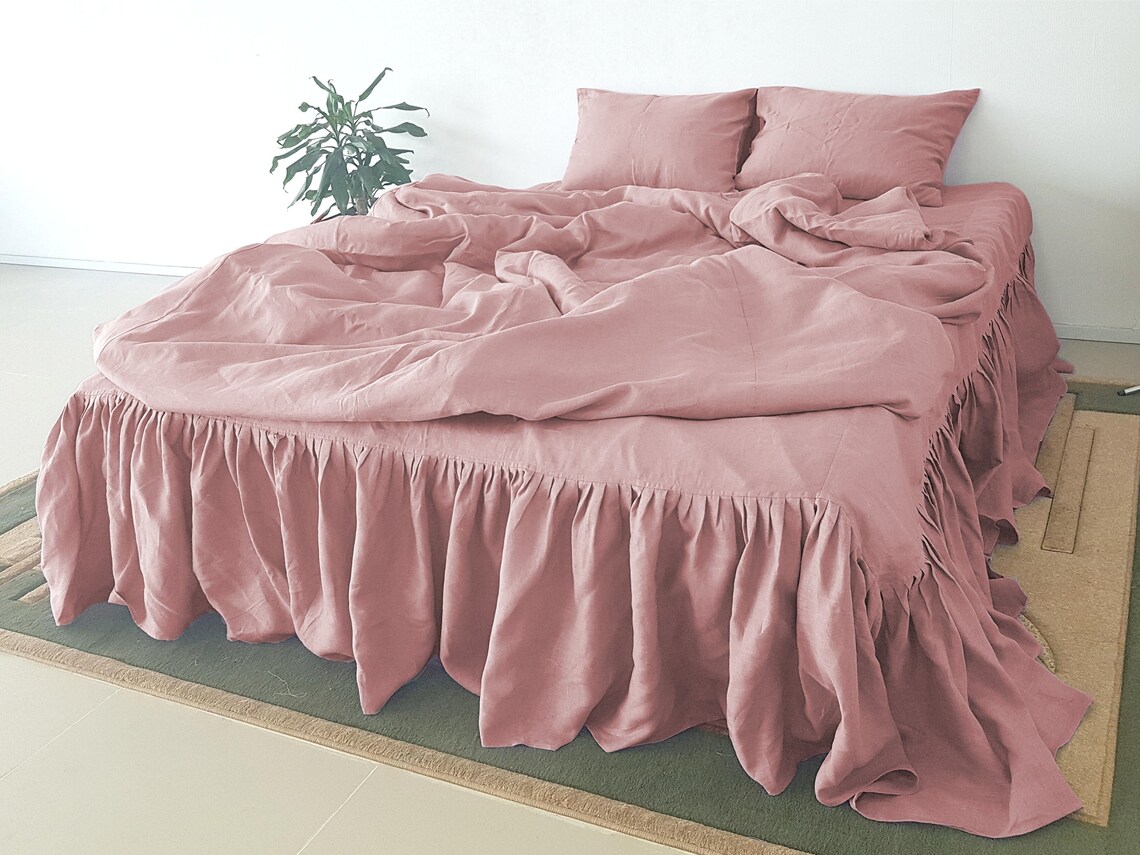 Linen DUVET COVER in Dusty Pink with zipper closure. Natural Etsy