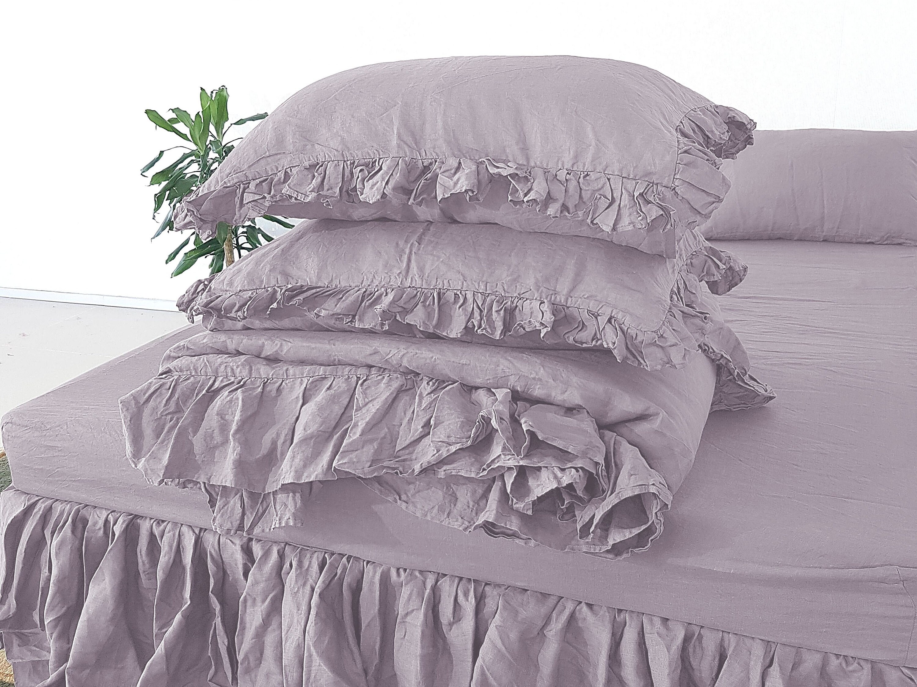 Lavender Ruffled Linen bedding set 3 pc in French country Etsy