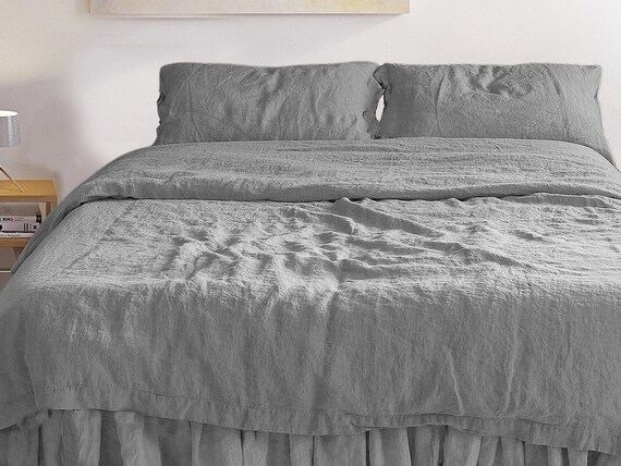 Light Gray Linen Duvet Cover King Queen Twin Double Full Etsy