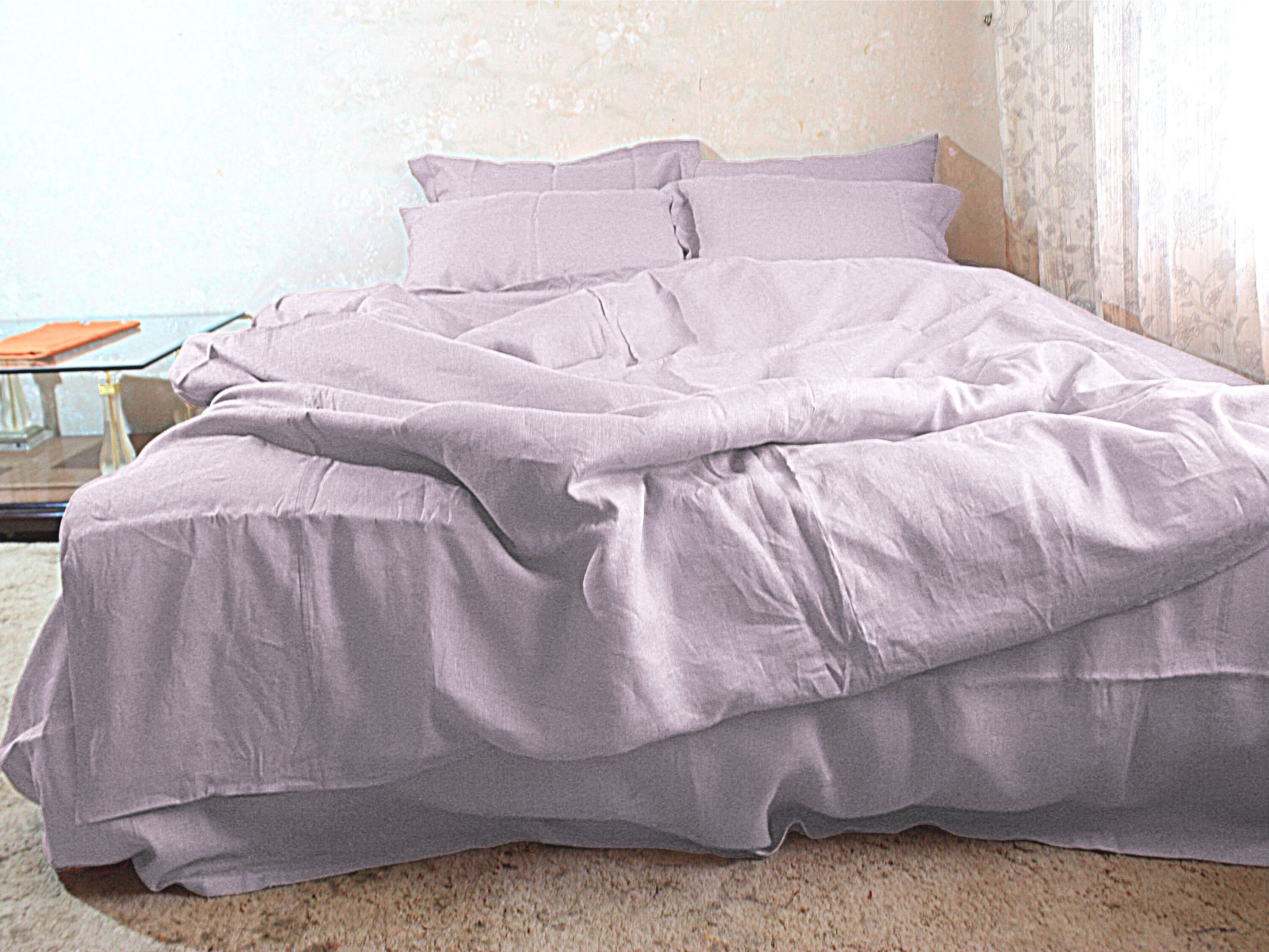 Lavender Linen Bedding Sheets set 4 items. Flat sheet Fitted Etsy