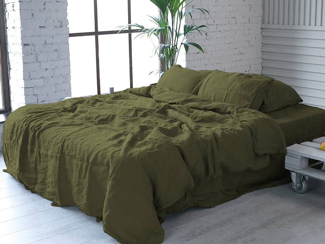 Bedding set in Olive color. Duvet Cover Flat sheet Fitted Etsy