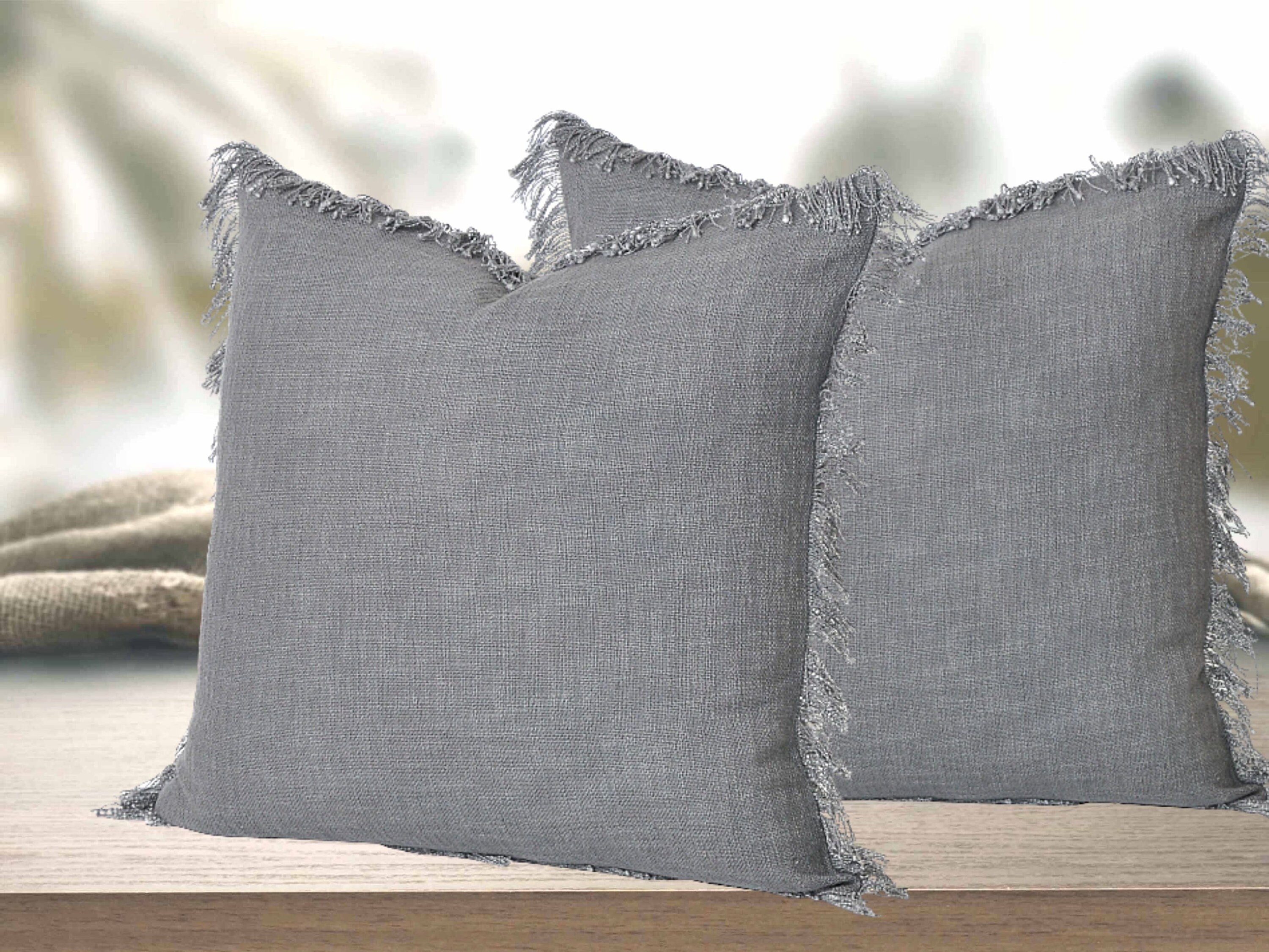 Linen Fringe Pillow Cover for sofa decor. Bench cushion. Throw Etsy